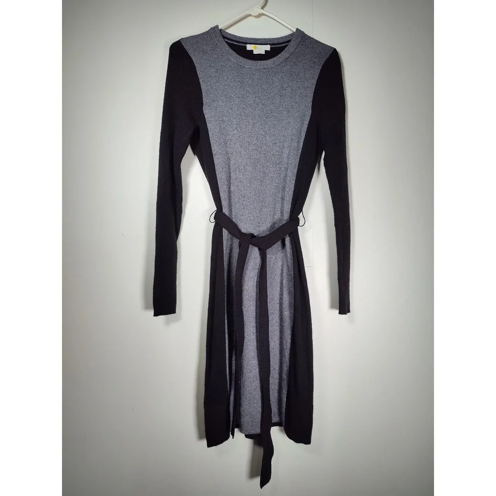 Boden Rosa black gray colorblock‎ wool blend long sleeve sweater dress 10